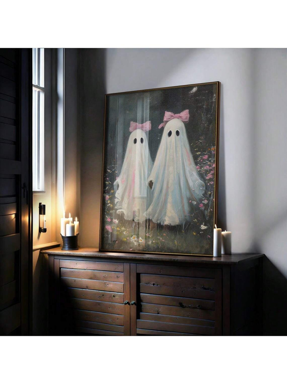 Elevate your seasonal decor with this Charming Ghosts in Flower Field canvas art, blending vintage Halloween charm with subtle elegance. Perfect for both home and office, this piece adds a nostalgic yet whimsical touch to any space. Crafted with attention to detail, it captures a serene field dotted with friendly ghosts, making it an ideal statement for those who appreciate classic Halloween aesthetics with a refined twist. Durable and ready to hang, this artwork seamlessly complements a variety of interior
