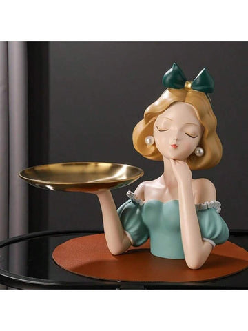 This adorable Charming Girl Figurine with Tray serves as both a modern porch decor and a cute desktop ornament. Handcrafted to perfection, its charming design will bring a touch of elegance and personality to any space. Made from fine materials, it makes for a perfect gift or addition to your own decor collection.