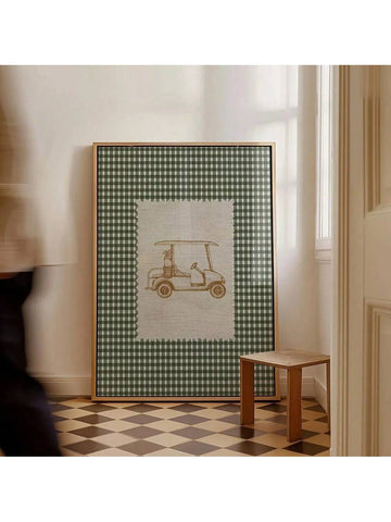 Add a touch of playful charm to your child's room with this Green Gingham Golf Cart Canvas Print. Its soft green gingham pattern and whimsical golf cart design create a soothing yet engaging atmosphere, ideal for nurseries and kids' spaces. Crafted on high-quality canvas, this print offers durability and vibrant color retention, making it a lasting decorative piece that complements a variety of nursery themes. Perfect for parents seeking expert-approved, stylish wall art that combines fun and subtlety in on