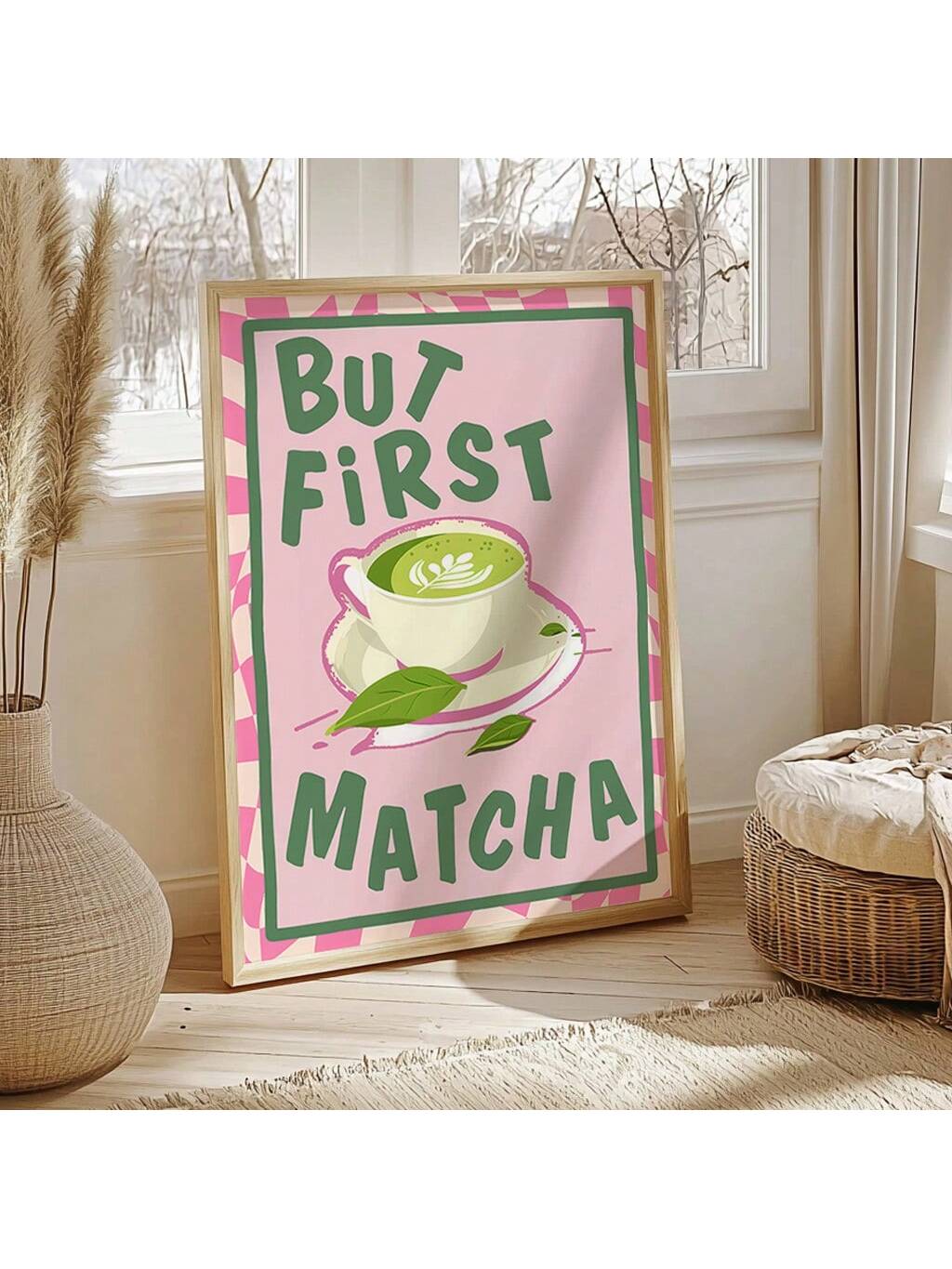 Elevate your kitchen decor with this charming hand-drawn "But First Matcha" print, designed for matcha lovers and coffee enthusiasts alike. Its artistic style adds a personal touch to your space while celebrating your favorite morning ritual. Perfect for creating a cozy, inviting atmosphere, this print serves as a daily reminder to savor the moment before starting your day.