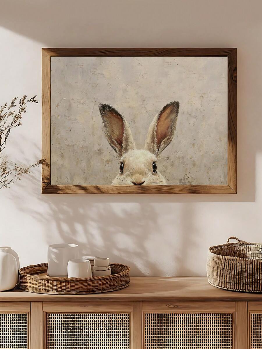 Bring springtime charm to any room with this hand-painted vintage Easter bunny wall art. Featuring delicate animal and botanical patterns in a pastoral style, this piece combines whimsical design with practical functionality. Available as both framed and unframed options on canvas, it adapts to your space and décor preferences.