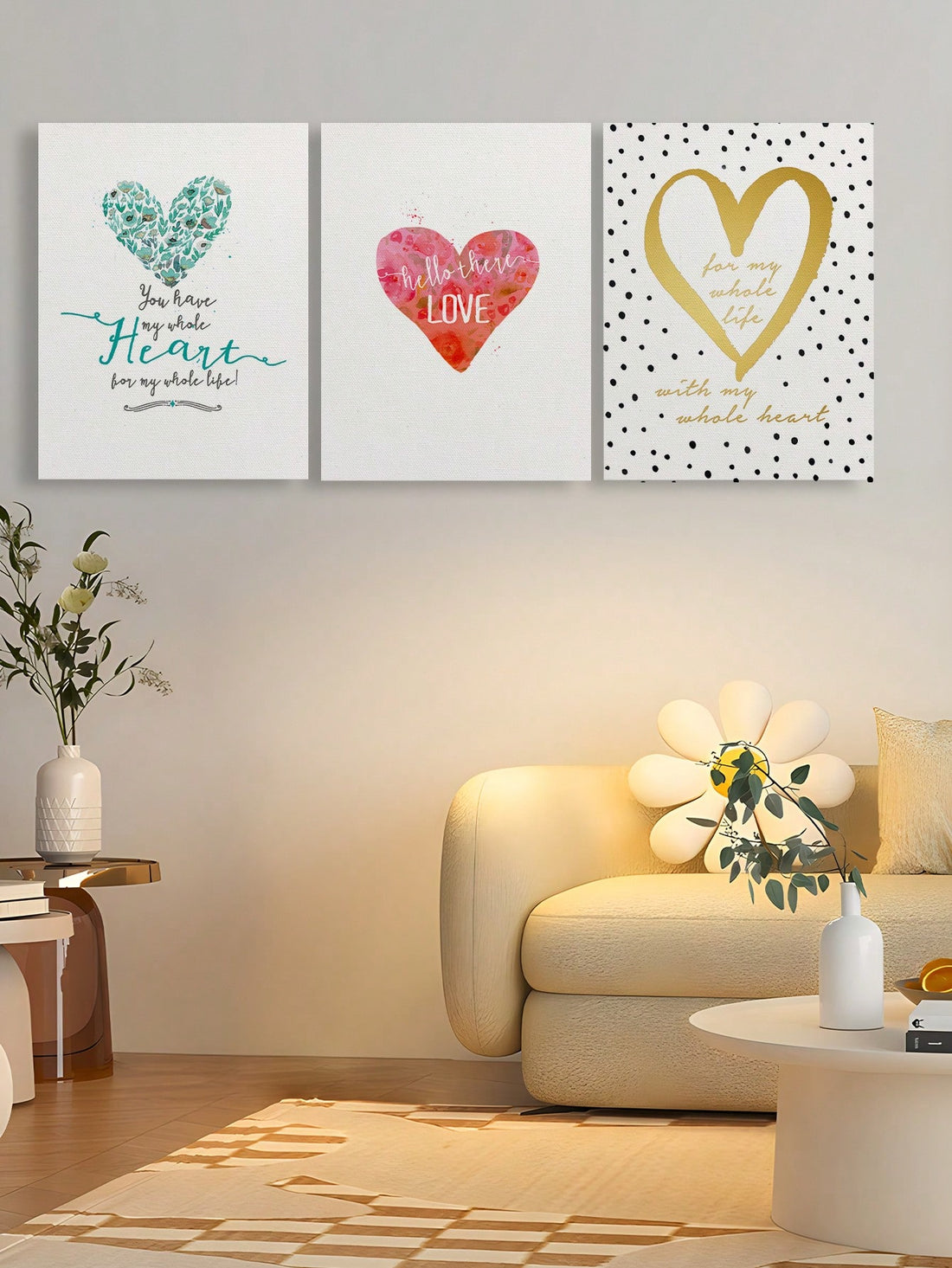 Add warmth and love to your home with our Charming Heart &amp; Love Print Canvas Posters. These unframed wall art pieces feature heartfelt designs that will surely bring a smile to your face. Elevate your home décor with these beautiful prints that are sure to capture the essence of love and charm.