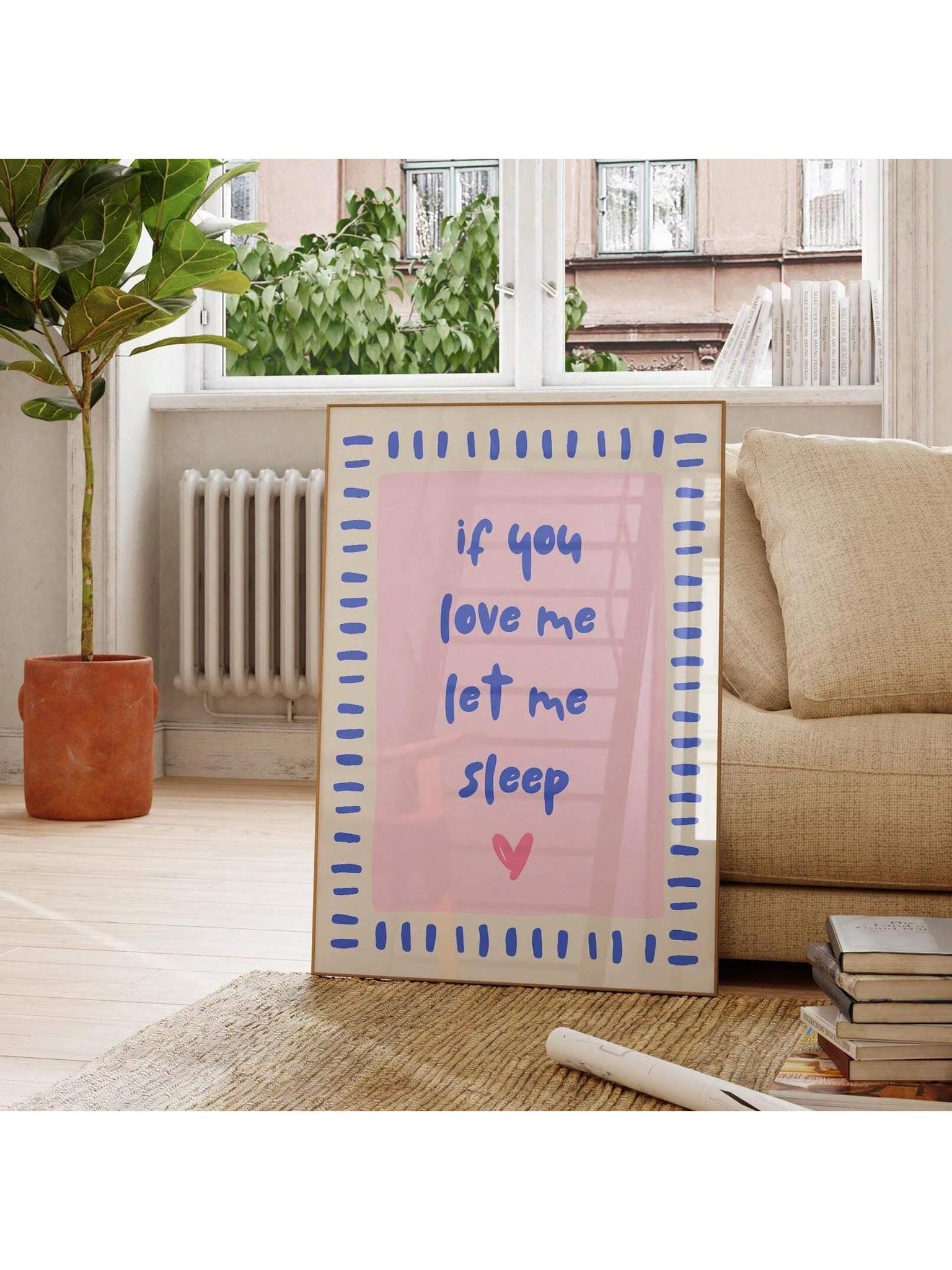 Elevate your space with the Charming 'If You Love Me, Let Me Sleep' wall art. This aesthetic canvas print blends subtle humor with stylish design, making it an ideal addition to bedrooms or offices. Crafted to enhance any environment, it offers a gentle reminder to prioritize rest, adding both personality and warmth to your décor. Its quality canvas ensures lasting vibrancy and durability, perfectly suited for those seeking a tasteful yet playful decorative touch.