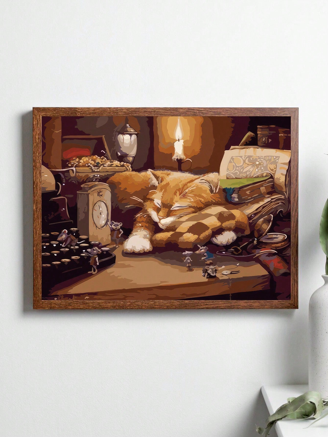 This charming canvas poster is a must-have for any cat lover's home decor. Its whimsical design features an adorable kitten that will add a touch of charm to any space. Made with high-quality materials, this poster is a delightful addition to any room. Bring a smile to your face with this delightful piece of wall art.