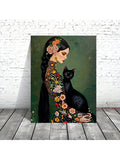 Add a touch of charm to your home décor with this beautiful framed canvas painting. Featuring a long-haired girl and her cat, this aesthetic wall art is the perfect addition to any room. Makes for a unique and thoughtful gift for any art lover.