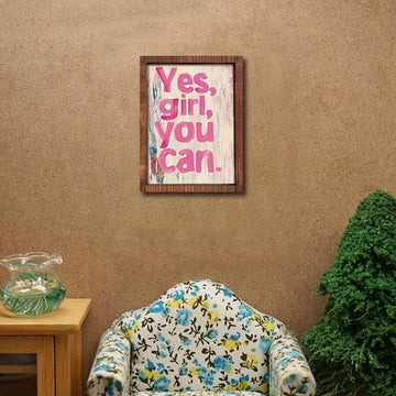This charming miniature wooden sign features an inspiring "Yes You Can" message, perfect for adding motivational décor to any dollhouse or miniature display. Crafted from quality wood with a rustic farmhouse aesthetic, it brings warmth and character to small spaces. The waterproof finish ensures durability, making it suitable for various display settings. An ideal accent piece for collectors and enthusiasts who appreciate detailed, meaningful miniature décor.