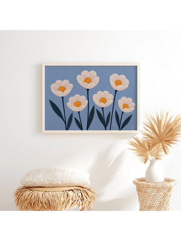Elevate your living space with this Charming Modern Daisy Canvas Art, featuring delicate white petals set against a serene blue background. This piece blends contemporary design with natural elegance, making it an ideal choice for stylish home décor. Its calming color palette and refined detail create a soothing atmosphere, perfect for enhancing any room with subtle sophistication.