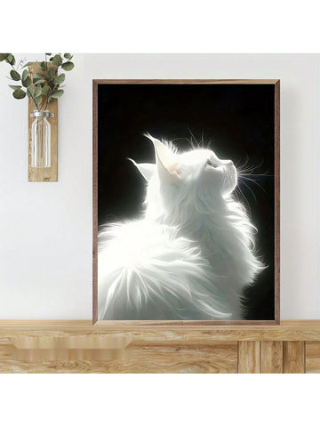 Add a touch of charm to any room with this whimsical canvas art featuring a modern white cat. Hang it on your wall for a fun and unique decoration that is sure to bring a smile to your face. Made with high-quality materials, this art piece will last for years to come.