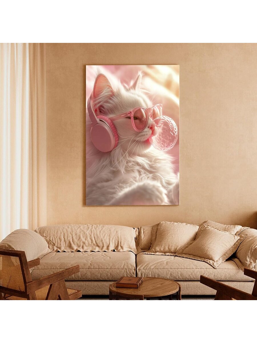 Enhance your home or dorm decor with our Charming Pink Cat Blowing Bubbles Canvas Art. This preppy aesthetic wall decor features a playful cat blowing bubbles, adding a touch of whimsy to any space. Made with high-quality canvas, this art piece will provide a pop of color and personality to your walls.