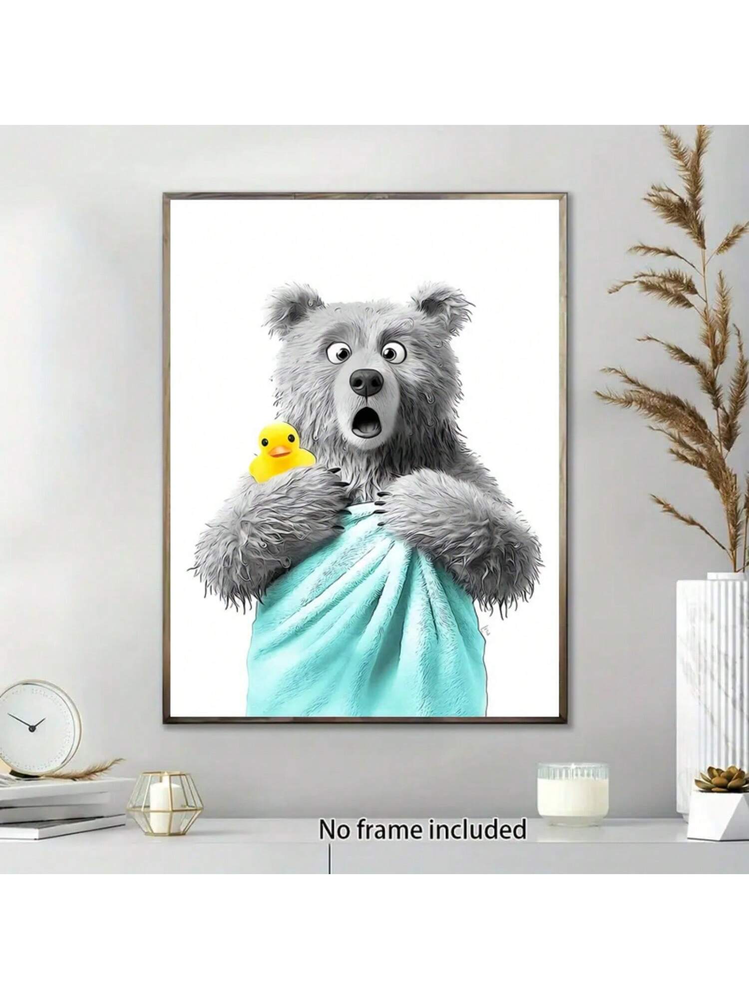 Transform your bathroom into a whimsical gallery with this 12x16 Rubber Duck Canvas Wall Art. The charming design adds a touch of humor to your décor while maintaining sophisticated appeal. Perfect for bathrooms, children's rooms, or any space needing a creative accent.