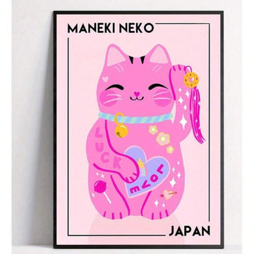 Bring good fortune and charm to your space with this delightful Japanese Lucky Cat canvas poster. Featuring a cute pink design, this unframed canvas art blends traditional symbolism with modern style. Perfect for bedrooms, living rooms, or dining areas, it adds a playful touch to any décor. The waterproof canvas ensures durability and easy maintenance, making it ideal for various room environments. Display it as-is or frame it to match your personal aesthetic. A whimsical accent piece that celebrates cultur