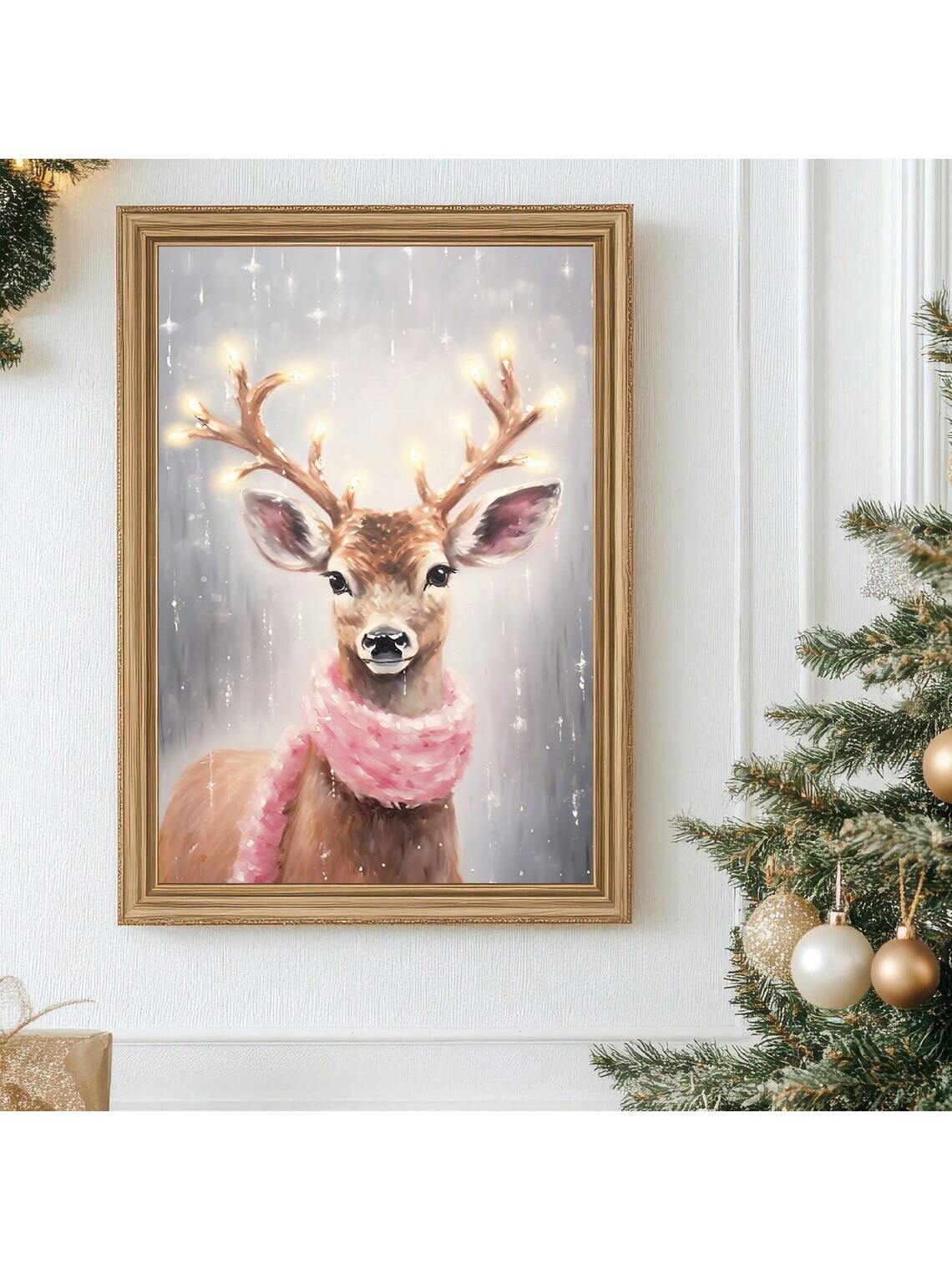 Bring festive warmth to any room with this charming reindeer poster, featuring a delightfully illustrated deer adorned with a soft pink scarf. The rustic aesthetic captures the essence of cozy winter gatherings, making it an ideal choice for living rooms, bedrooms, or holiday displays. Printed on quality paper with rich, inviting colors, this unframed design offers versatile styling options—frame it to match your décor or layer it among gallery walls for added visual interest. Perfect for those seeking auth