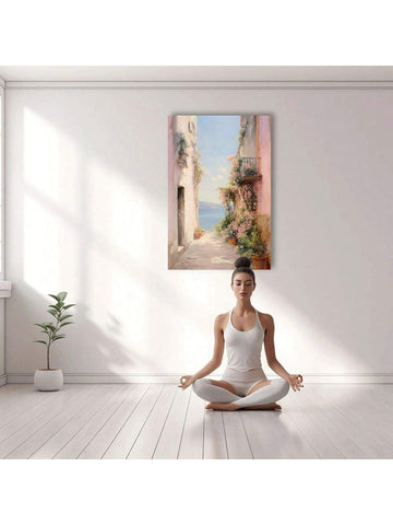 This charming vintage canvas wall art features a stunning European coast watercolor in pink pastels. Perfect for any room, it adds a touch of elegance and aesthetic appeal to your decor. Expertly crafted and designed for a timeless look.