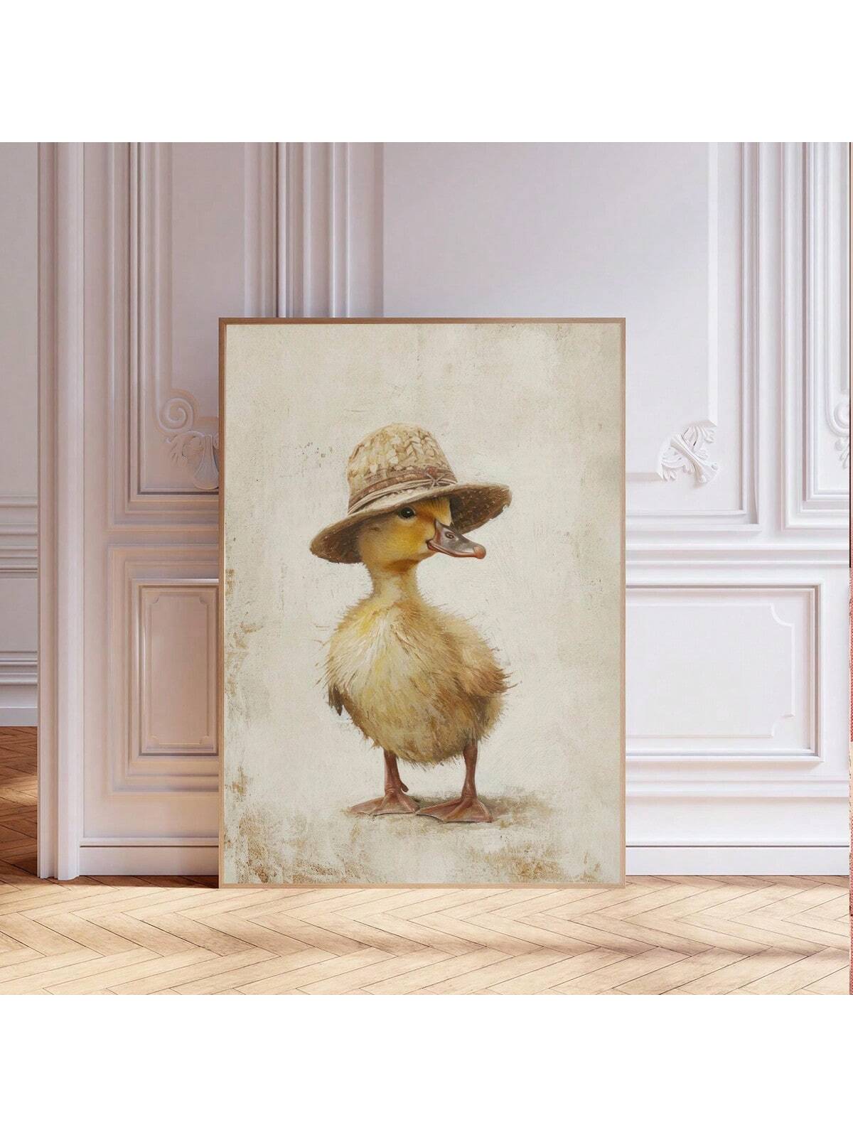 This charming vintage duckling canvas wall art is perfect for adding a touch of nostalgia to any space. Expertly crafted with high-quality canvas material, this piece is ideal for home, office, or nursery decor. Captivate your guests and enhance your environment with this unique and timeless artwork.