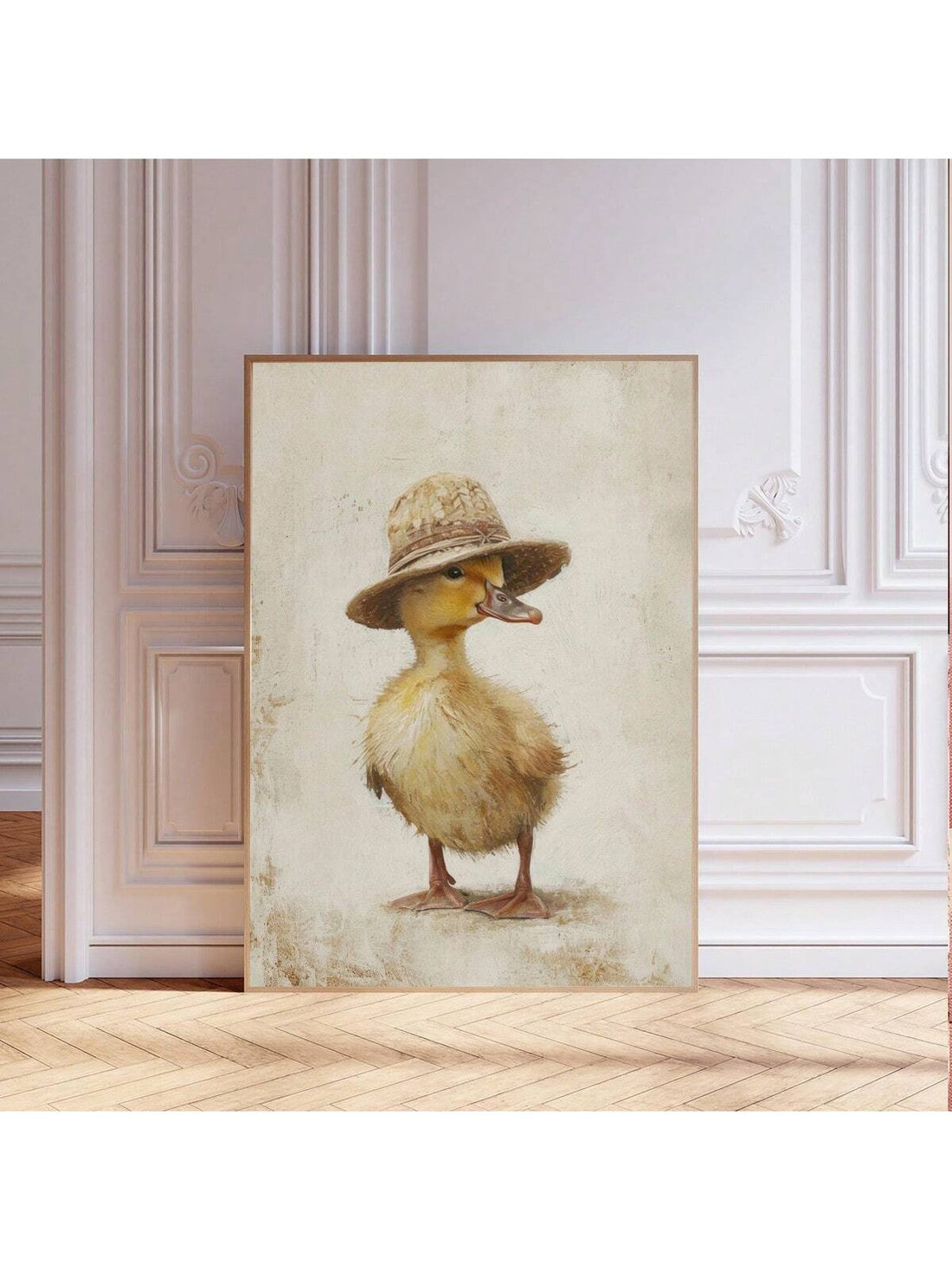 This charming vintage duckling canvas wall art is perfect for adding a touch of nostalgia to any space. Expertly crafted with high-quality canvas material, this piece is ideal for home, office, or nursery decor. Captivate your guests and enhance your environment with this unique and timeless artwork.