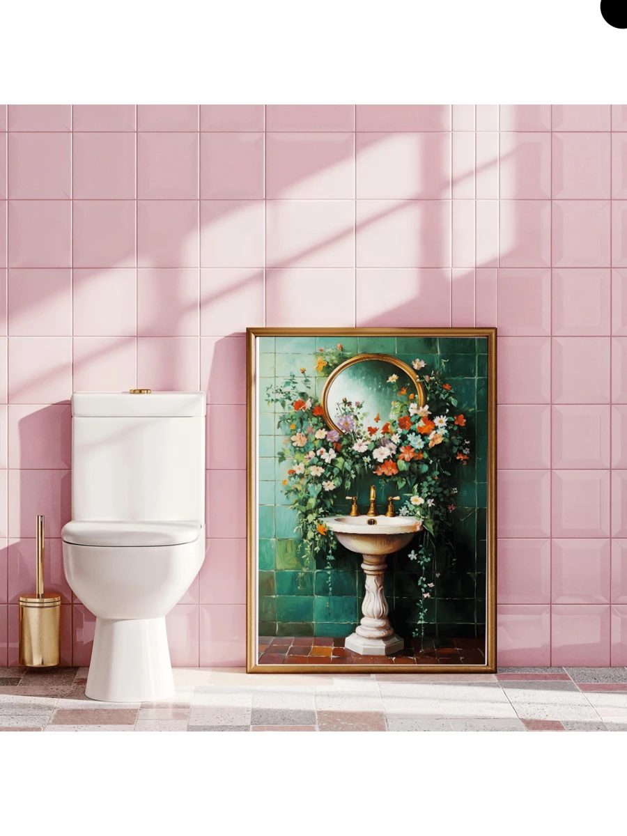 Bring rustic charm to your bathroom or laundry room with this enchanting vintage floral watering trough wall art. Featuring vibrant multicolor florals on canvas, this piece captures timeless farmhouse elegance. Available as both framed and unframed options to suit your décor style. The waterproof canvas ensures durability in moisture-prone spaces, while the removable design makes installation and repositioning effortless. Perfect for adding character to festival celebrations, retro parties, or holiday gathe