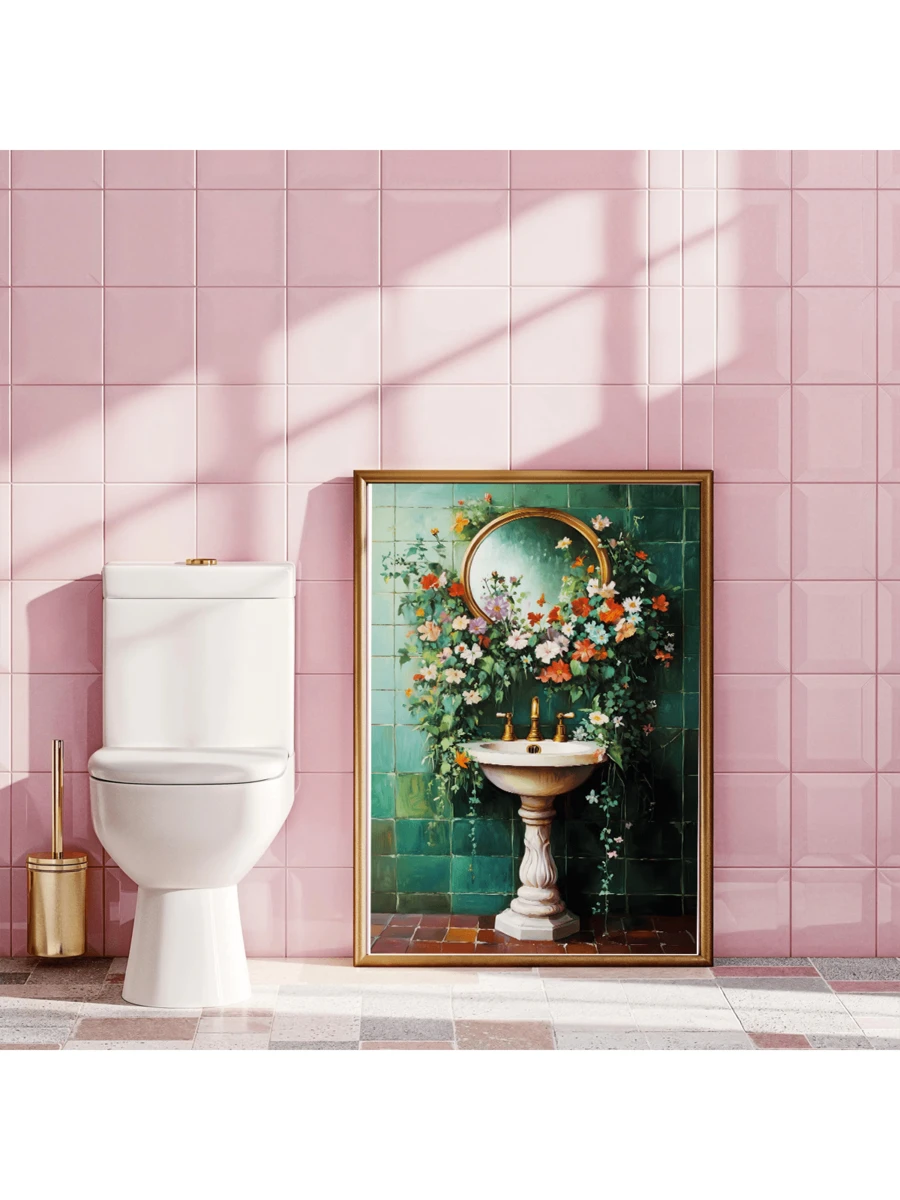 Bring rustic charm to your bathroom or laundry room with this enchanting vintage floral watering trough wall art. Featuring vibrant multicolor florals on canvas, this piece captures timeless farmhouse elegance. Available as both framed and unframed options to suit your décor style. The waterproof canvas ensures durability in moisture-prone spaces, while the removable design makes installation and repositioning effortless. Perfect for adding character to festival celebrations, retro parties, or holiday gathe