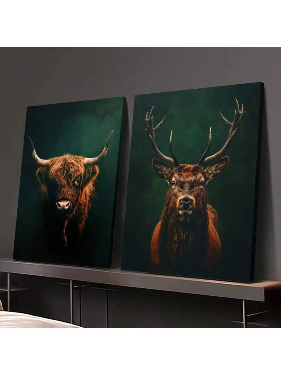 Elevate your living or workspace with these charming vintage canvas art prints featuring a Highland cow and stag. Crafted to bring rustic elegance, each print captures timeless wildlife beauty with intricate details and muted tones. Perfect for adding character and warmth, these durable canvases suit both home and office environments, creating a sophisticated yet inviting atmosphere.