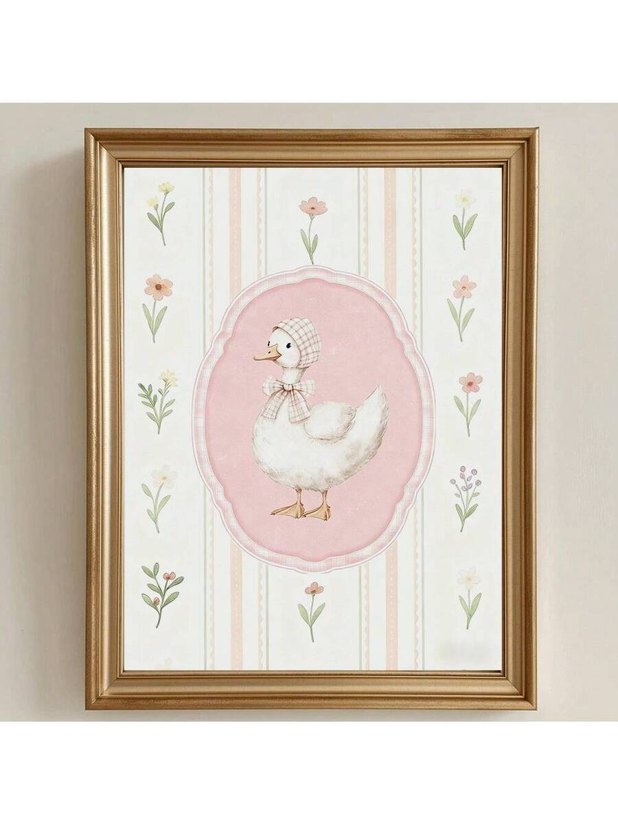 Add a touch of whimsy to any space with this charming vintage pink floral duck wall art. Featuring delicate floral patterns and a playful duck design, this frameless canvas piece brings personality and warmth to nurseries, kids' rooms, kitchens, and beyond. The soft multicolor palette complements various décor styles while the quirky subject matter sparks conversation and imagination. Perfect for creating a cozy, inviting atmosphere in bedrooms, living rooms, bathrooms, or home offices. A delightful choice 