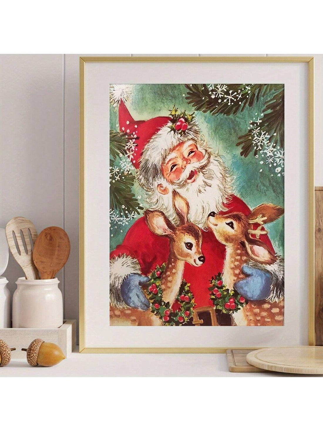 This Charming Vintage Santa Elk Canvas Art Print is the perfect addition to your holiday decor. Its high-quality, unframed design is perfect for both home and office spaces. With its vintage charm, this print is sure to bring joy and nostalgia to any room.