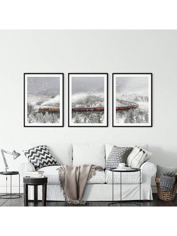 Enhance your holiday decor with this charming winter train canvas art set. Featuring 3 rustic snowscape prints, this unframed canvas poster set captures the magic and charm of the winter season. Bring a touch of nostalgia and warmth to any room with this beautiful and expertly crafted artwork.