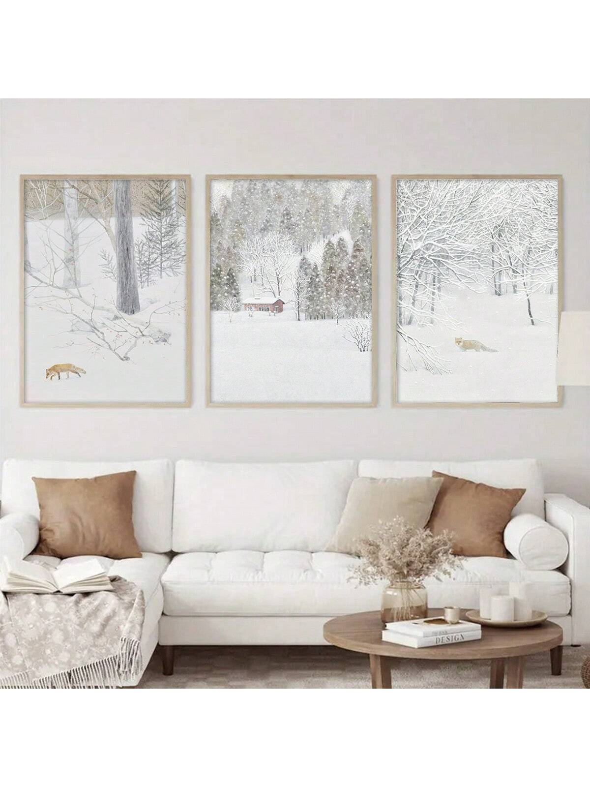 This charming 3-piece canvas art set captures the beautiful scene of a fox in a snowy winter wonderland. Perfect for adding a touch of nature and whimsy to any room. Made with high-quality materials, these pieces are durable, vibrant, and make for a stunning addition to any home decor.