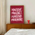 Cherry red handwritten Love canvas poster in funky maximalist style