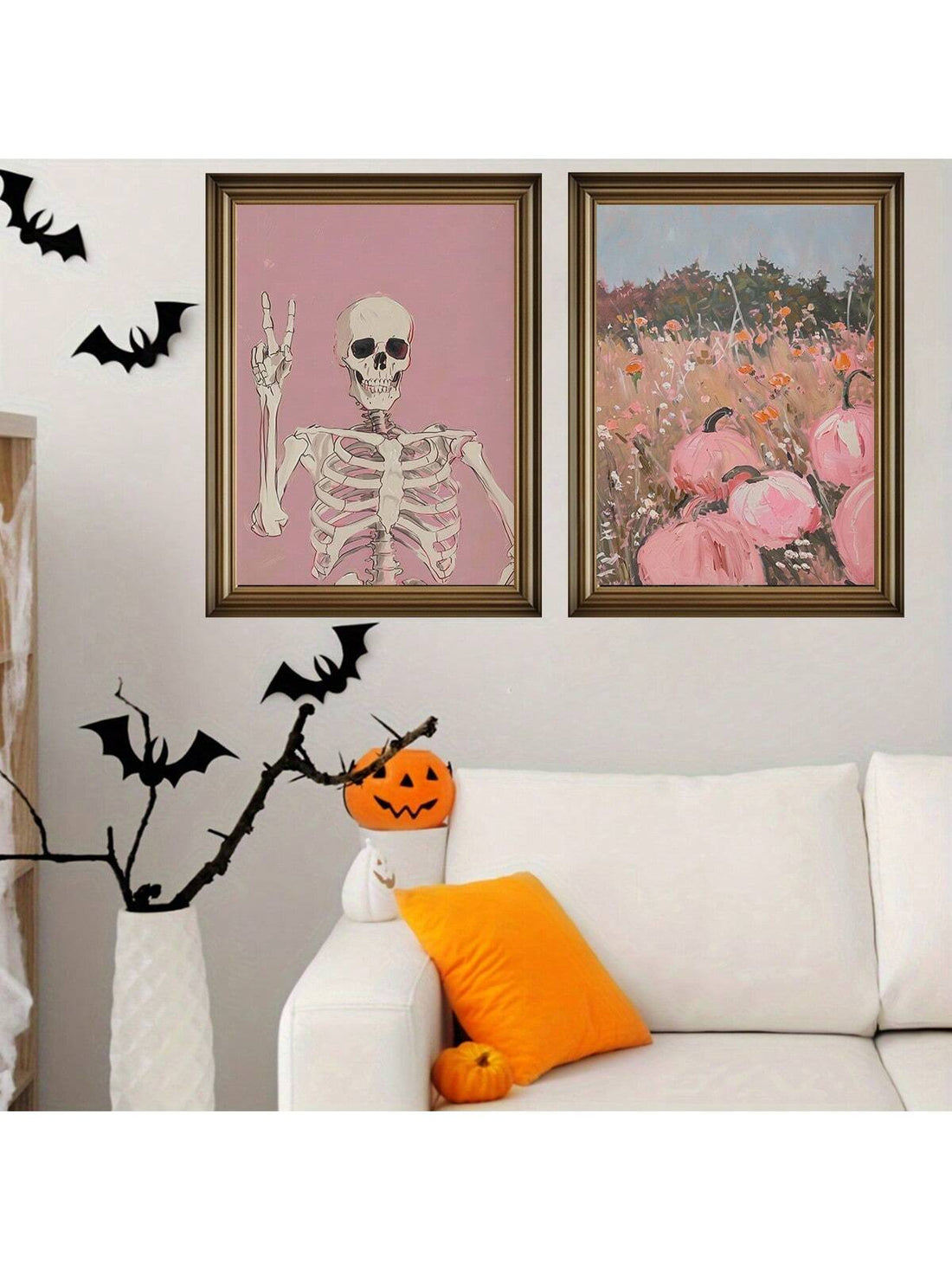 Elevate your seasonal decor with this Chic Autumn Aesthetic Canvas Wall Art Set, featuring framed designs that blend Halloween spirit with fall charm. The set showcases stylish girly skulls and pumpkins, adding a sophisticated yet festive touch to any room. Crafted for durability and visual impact, these canvases bring a curated autumn vibe that complements both modern and classic interiors. Perfect for creating a warm, inviting atmosphere throughout the fall season.