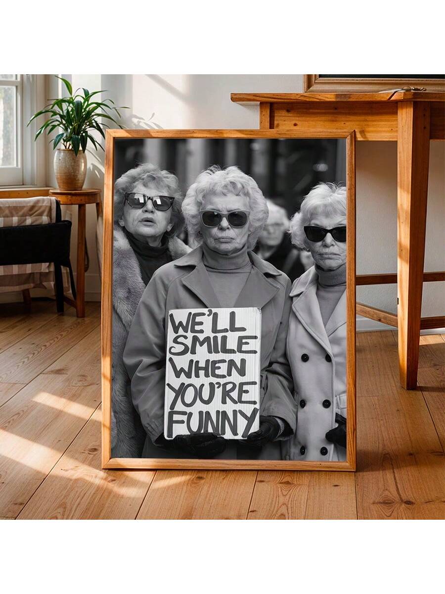Add a touch of witty sophistication to your space with this chic black and white canvas wall art. The minimalist design featuring the phrase "We'll Smile When You're Funny" creates a conversation piece that balances humor with elegant aesthetics. Versatile enough for living rooms, bedrooms, or offices, this canvas art delivers contemporary style while expressing your refined yet playful personality.