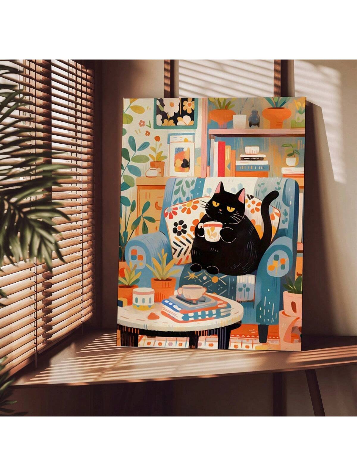 Elevate your home decor with our Chic Cat Café Canvas Poster. Featuring a modern Art Deco design, this black cat poster adds a cozy touch to any space. Made of high-quality canvas, it's the perfect addition to your chic and stylish home.