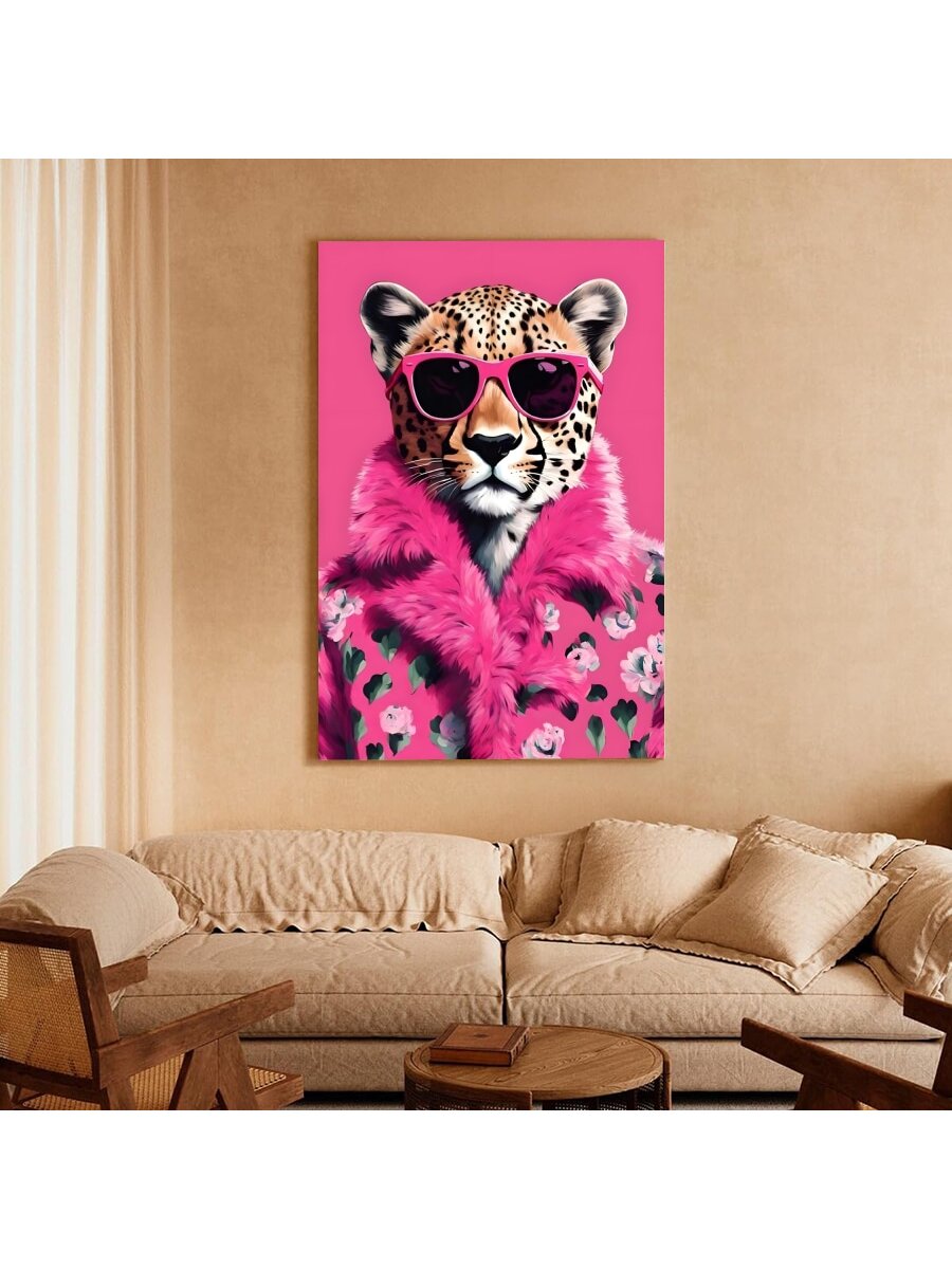 Elevate your space with Chic Cheetah Canvas Art, featuring stylish sunglasses. This trendy piece adds a touch of sophistication to any room. Its high-quality canvas and vibrant colors make it the perfect accent for a fashionable space. Impress your guests with this stylish wall decor.
