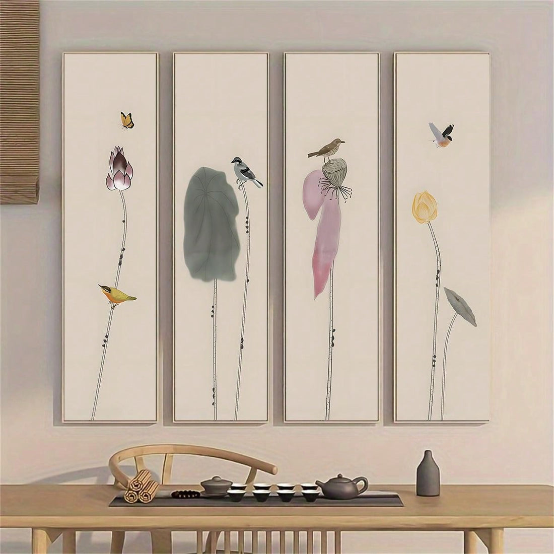 Upgrade your home décor with our Chic Floral &amp; Bird Canvas Art Set. Featuring 4 unframed prints, this set will add a touch of elegance to any room. The intricate floral and bird designs will impress any art lover. Perfect for a unique and sophisticated look.