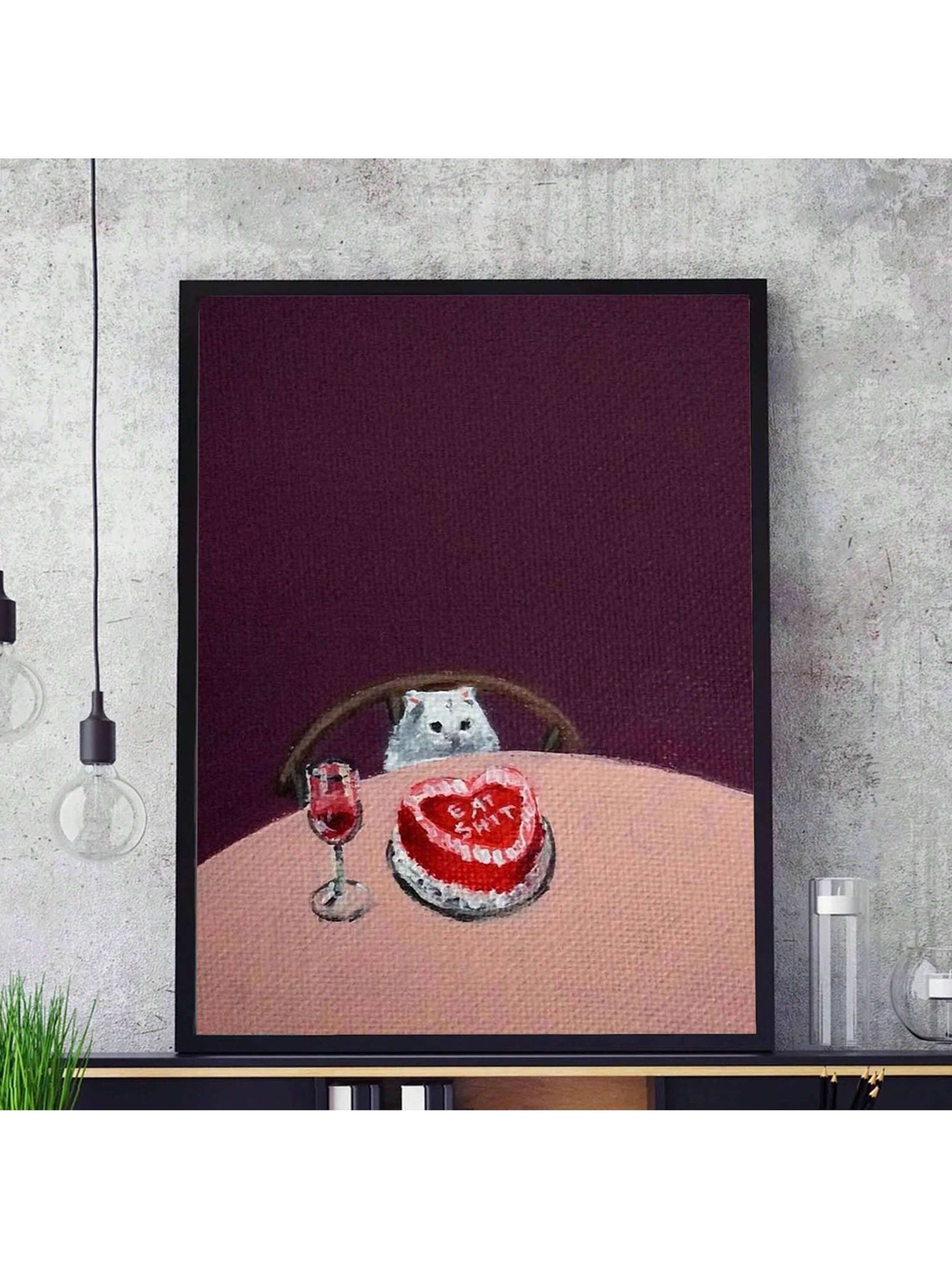 This chic and modern canvas art features a frameless design and charming image of a cat and wine. Perfect for adding a touch of character and sophistication to your living room, sofa backdrop, bedside, or home decor. With no frame, it offers a sleek and minimalistic look.