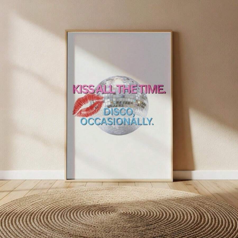 Bring vibrant energy to any space with this striking Harry Styles 'Kiss All The Time' disco poster. Featuring bold lettering and modern design, this canvas hanging painting combines style with functionality. The waterproof material ensures durability and easy maintenance, making it perfect for dining rooms, bedrooms, or living spaces. Whether you're a devoted fan or looking for eye-catching wall art, this piece adds personality and flair to your home décor. An ideal gift for music lovers and Harry Styles en