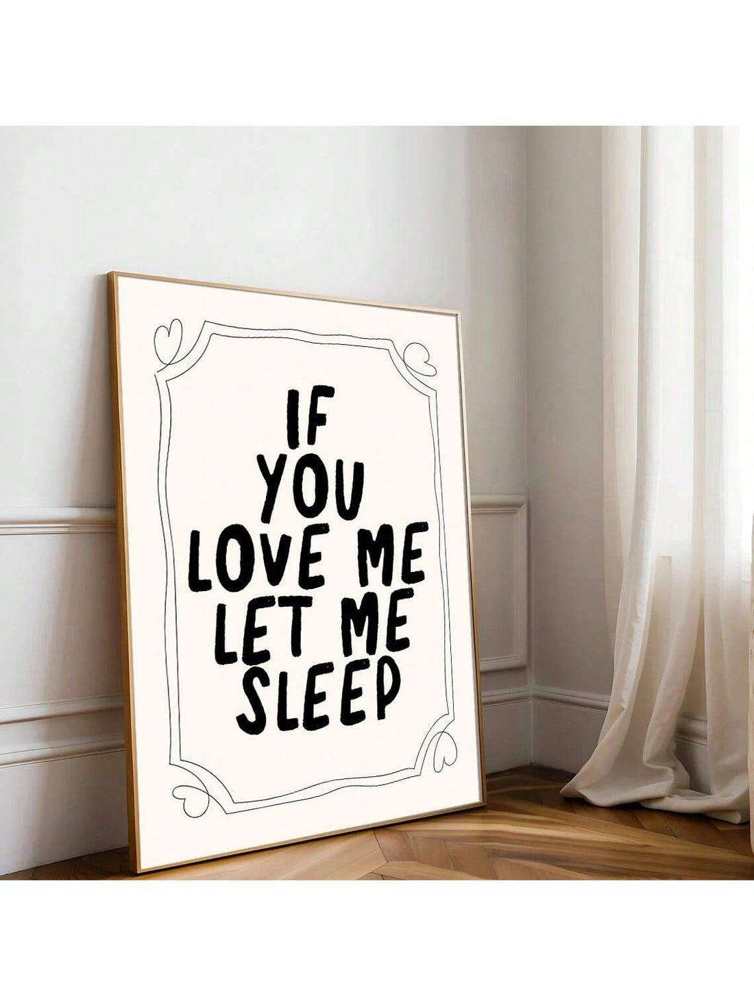 Transform your bedroom into a chic and minimalist sanctuary with our 'If You Love Me, Let Me Sleep' canvas art print. Its simple yet powerful message will bring a sense of calm and relaxation to your aesthetic decor. Made with high-quality materials, this print is perfect for elevating any bedroom space.