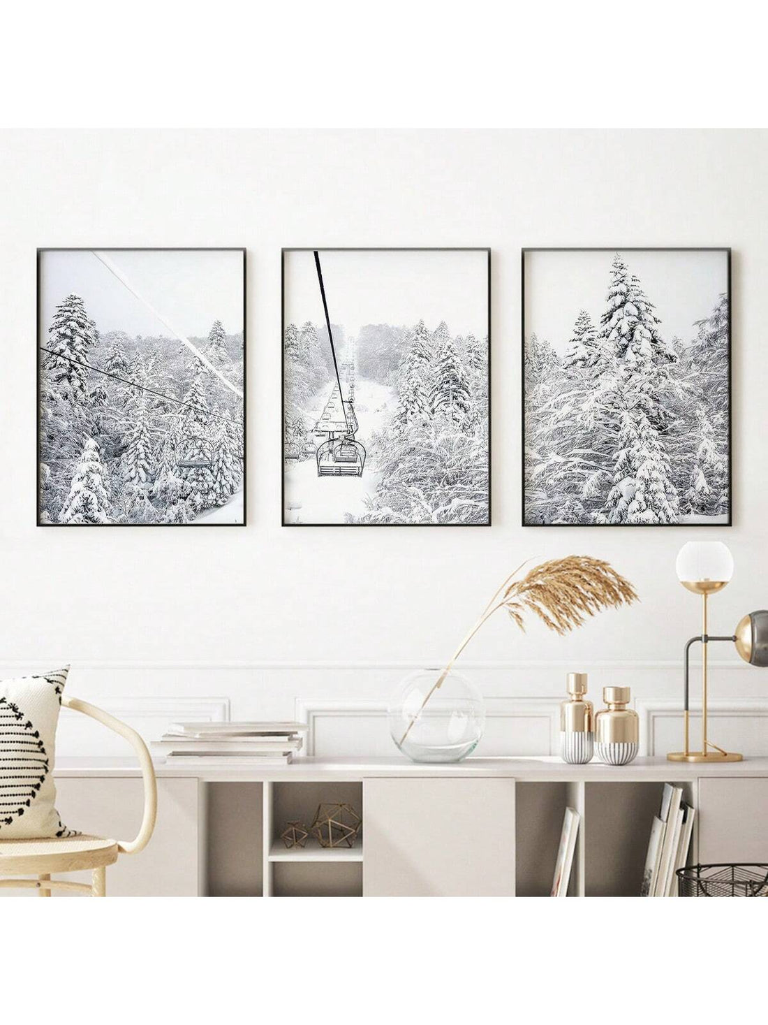 Enhance your home decor with the Chic Mountain Escape 3-Piece Black and White Wooden Framed Wall Art Set. The stunning landscape images, expertly framed in elegant black and white wooden frames, add a touch of sophistication and peace to any room.
