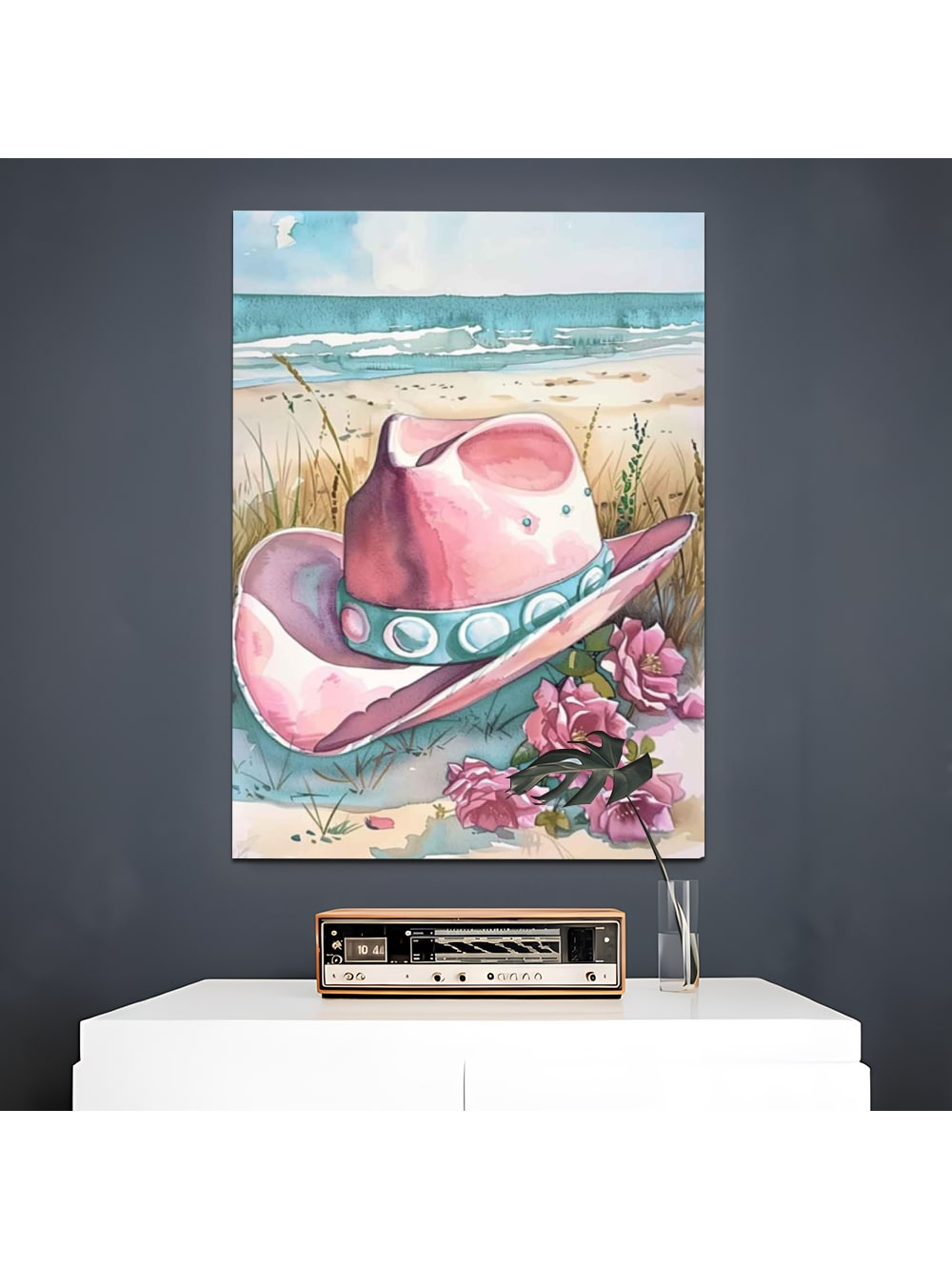 Add a touch of coastal charm to your western decor with this Chic Pink Cowboy Hat Canvas Art. Made from high-quality materials, this canvas art piece is sure to elevate any wall in your home. Its chic pink color adds a pop of color, making it a perfect statement piece.