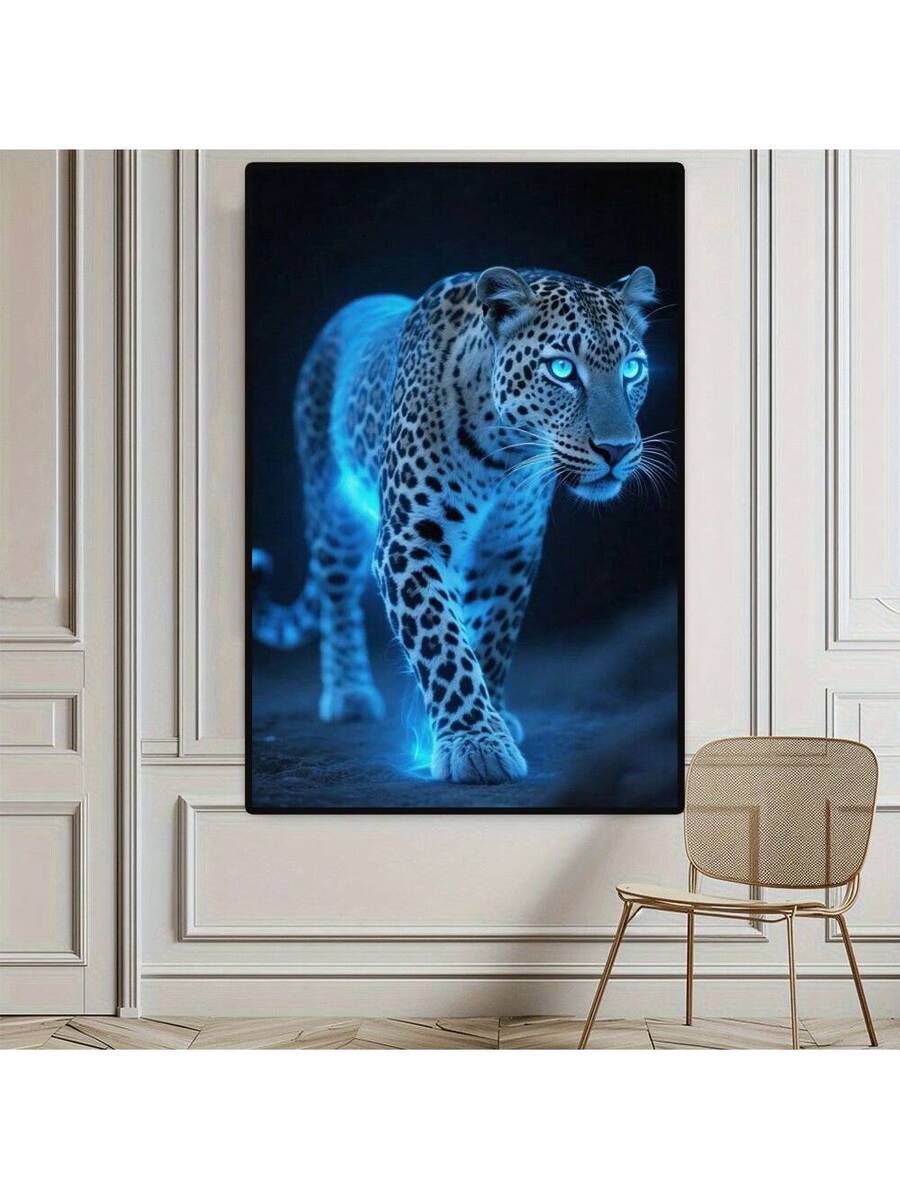 Transform your space with this striking leopard print canvas poster, featuring a sophisticated pink glow that adds contemporary flair to any room.