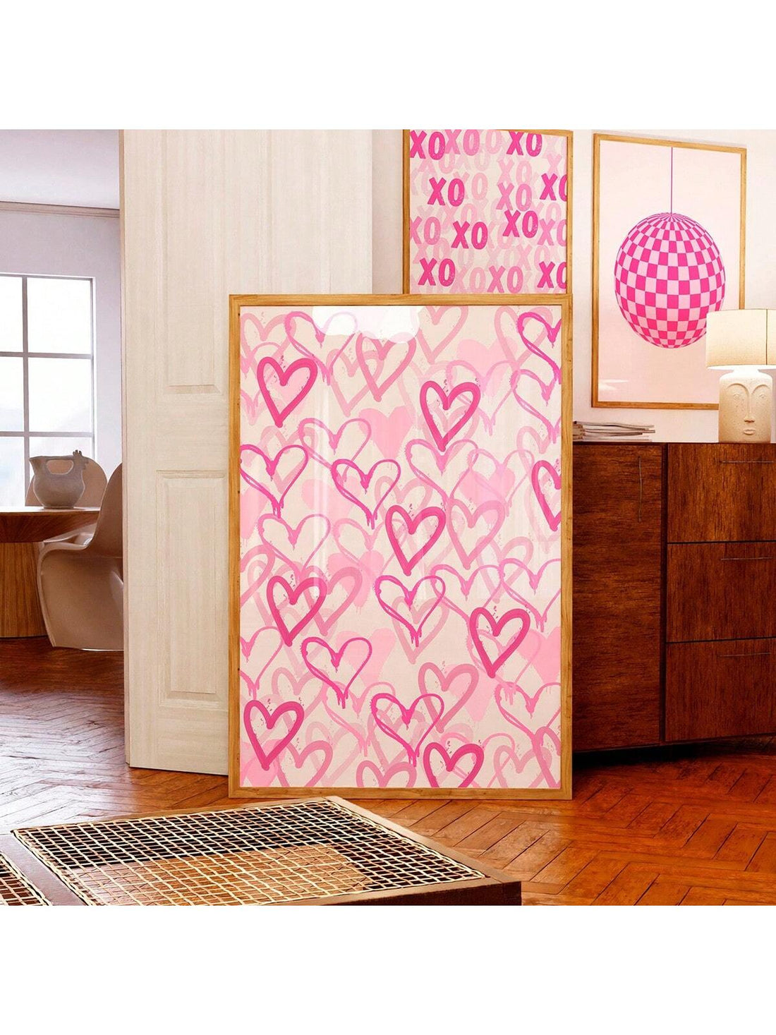 Elevate your college décor with this chic pink heart canvas wall art. The abstract graffiti design adds a stylish touch to any room. The framed canvas provides a modern look and durable structure. Perfect for any college student looking to add a pop of color and personality to their living space.