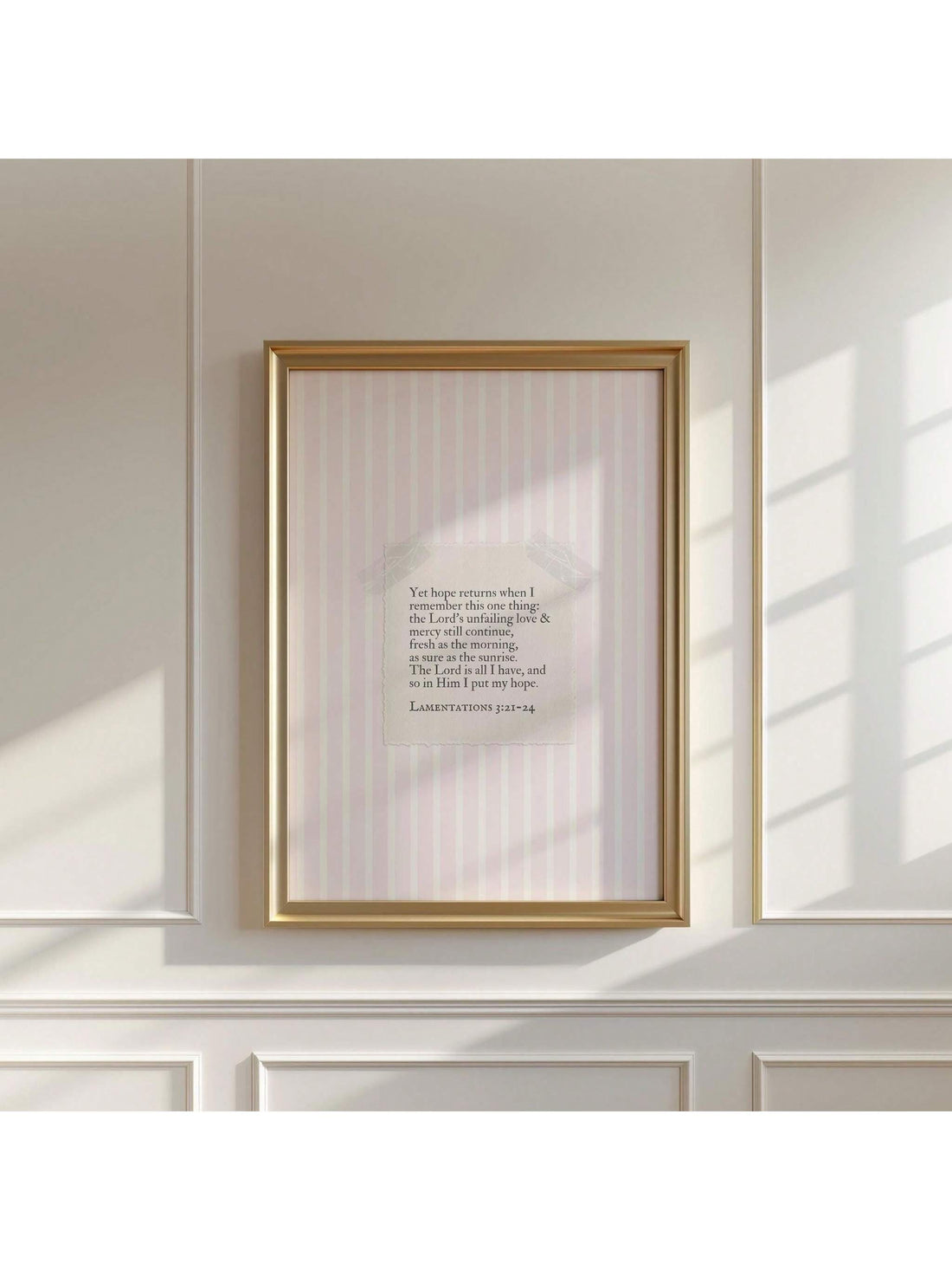 Elevate your space with this contemporary Christian wall art that seamlessly blends spiritual meaning with modern design. Featuring elegant pink stripes and a sophisticated aesthetic, this canvas poster brings warmth and inspiration to any room.