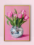 Transform your dining room with this striking canvas wall art featuring a chic pink tulip design paired with a shimmering disco ball motif. The modern geometric and graphic pattern brings contemporary flair to any space. Available in versatile multicolor tones, this piece works beautifully as a framed picture, unframed painting, or scroll painting to suit your décor style. Crafted from durable canvas with waterproof properties, it's built to last while remaining easy to remove and reposition. Perfect for ad