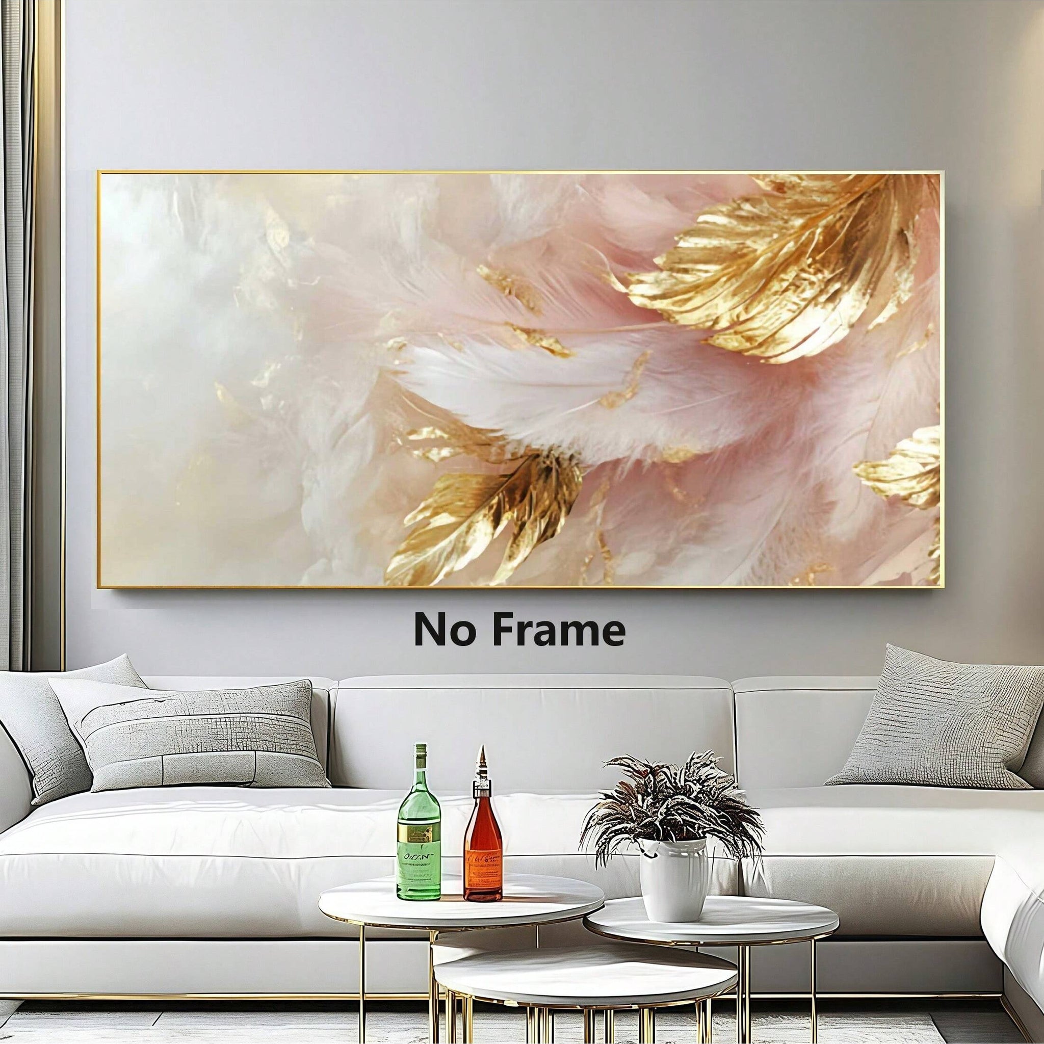 Elevate your interior with this Chic Pink and Gold Feather Canvas Wall Art, expertly crafted to complement modern décor. Featuring a delicate feather design in soft pink hues accented by shimmering gold, this piece adds a refined touch of elegance and warmth. Its subtle yet striking palette harmonizes effortlessly with contemporary settings, making it a perfect focal point for living rooms, bedrooms, or office spaces. Crafted on durable canvas, this art piece combines aesthetic appeal with lasting quality, 