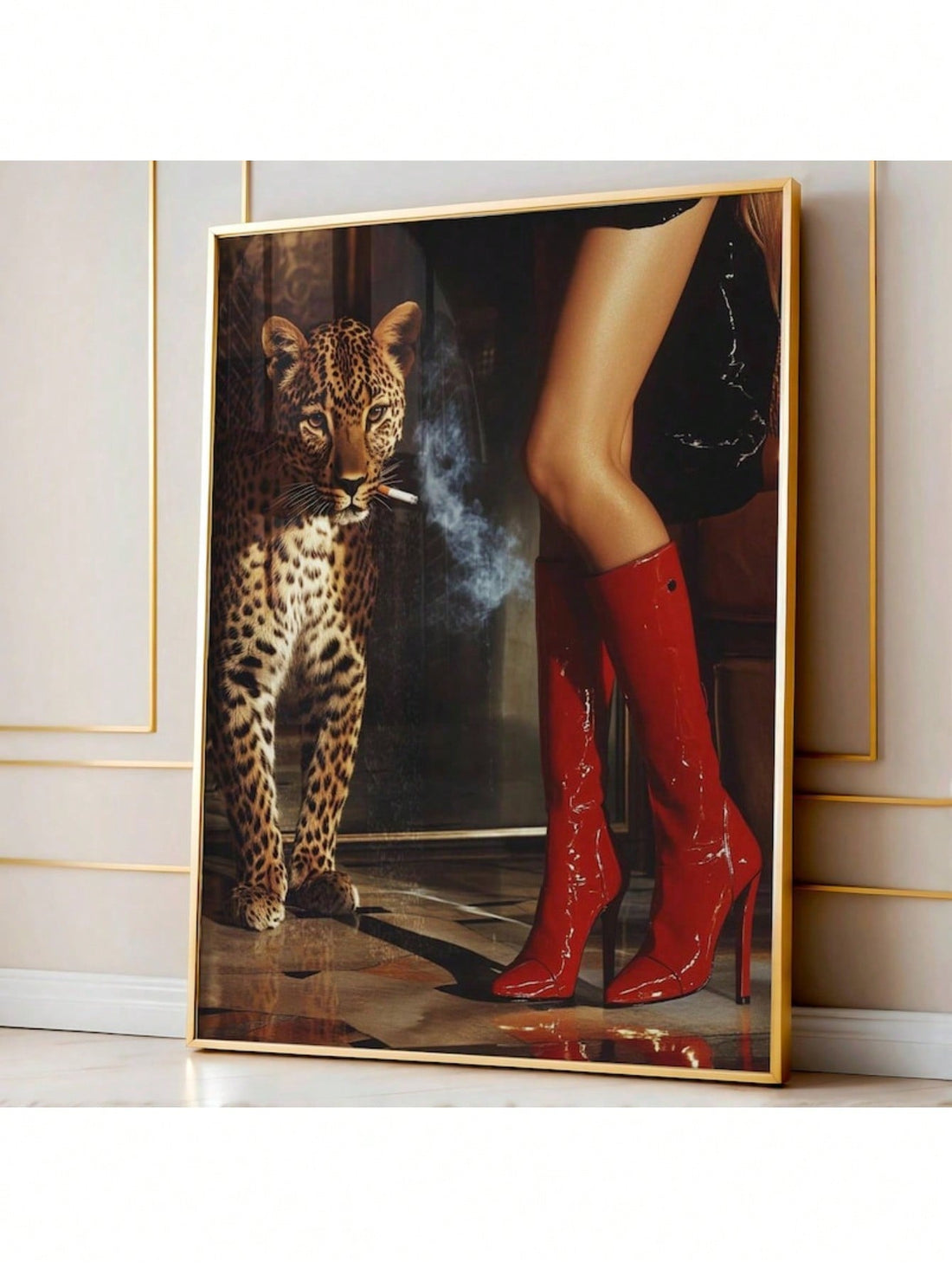 Elevate your living space with this Chic Retro Leopard Print Red Boots Wall Art. Expertly crafted on high-quality canvas, it blends luxurious high fashion with vintage flair, making a bold statement in any stylish living room. The vivid red boots paired with the iconic leopard print create a striking focal point, adding a sophisticated edge to your decor. Durable and designed for lasting vibrancy, this poster merges art and fashion seamlessly for an upscale, contemporary ambiance.