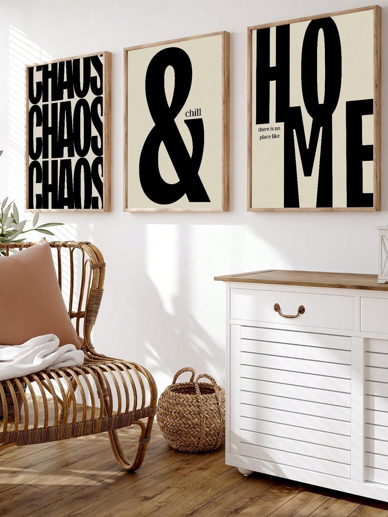 Elevate your living space with this Chic Retro Monochrome Canvas Art Set, featuring three pieces of black and beige typography wall decor. Designed to blend vintage charm with modern minimalism, these canvases add a sophisticated focal point to any room. Crafted for durability and style, they offer a timeless aesthetic that complements diverse interior themes, enhancing your home’s ambiance with subtle elegance.