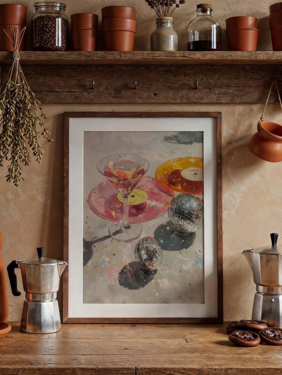 Elevate your space with this stunning vintage martini and disco ball canvas art print. Featuring glamorous pink glitter accents and abstract styling, it's the perfect statement piece for modern bedrooms and living rooms alike. The waterproof canvas ensures durability and easy maintenance, while the unframed design offers versatile decorating options. Whether you're a cocktail enthusiast or disco lover, this chic artwork brings retro-inspired elegance and contemporary flair to any room.
