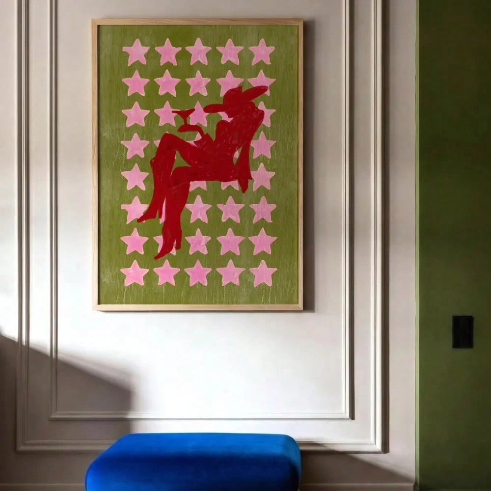 Elevate your space with this striking Western-inspired canvas art print, featuring a sophisticated silhouette rendered in rich olive green and bold red tones. Perfect for those who appreciate contemporary cowgirl aesthetics, this piece brings authentic frontier charm to modern interiors. 