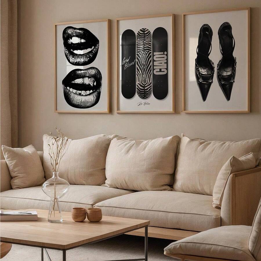 Elevate your space with this stunning Y2K Kiss Lips Wall Art. Featuring a bold black and white aesthetic, this canvas print captures the playful spirit of early 2000s style. Perfect for girly bedrooms, living rooms, and creative spaces, it adds instant personality and charm to any wall. The sleek monochrome design complements modern and eclectic decor while making a confident statement. Whether you're channeling nostalgic vibes or embracing contemporary minimalism, this piece brings artistic flair and trend