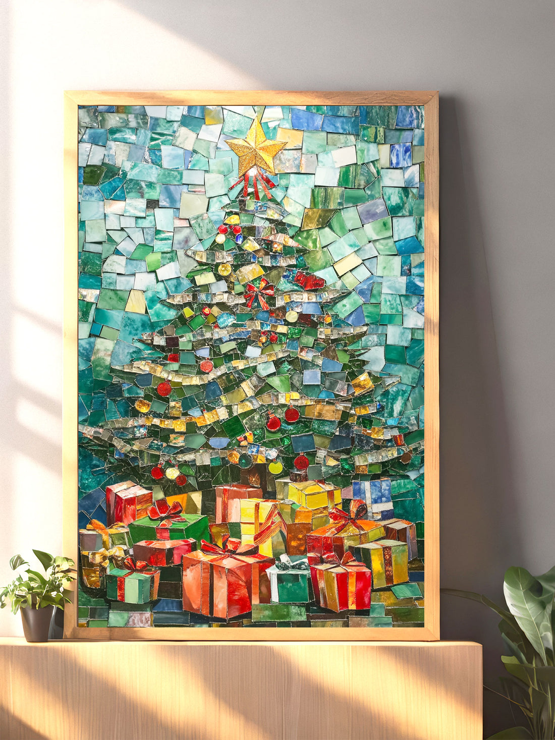 This Christmas, bring an artistic touch to your holiday decor with our Christmas Tree Decorated With Mosaic Poster Arrt. Featuring a unique mosaic poster design, this tree will add a modern and elegant feel to any room. Made with high quality materials, it is sure to last and become a staple in your festive celebrations.