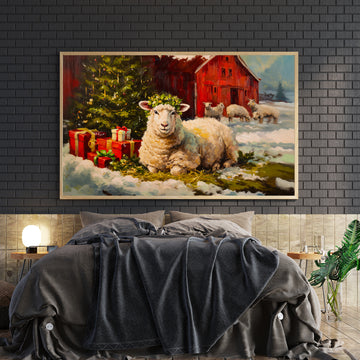 Transform your space with this charming Christmas Farm Scene Canvas Wall Art, featuring adorable winter sheep surrounded by festive presents. This expertly crafted piece brings warmth and holiday spirit to any room, making it an ideal focal point above your sofa, beside your bed, or throughout your home