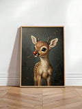 Christmas Red Nose Reindeer Vintage Oil Painting Style Animal Canvas Poster